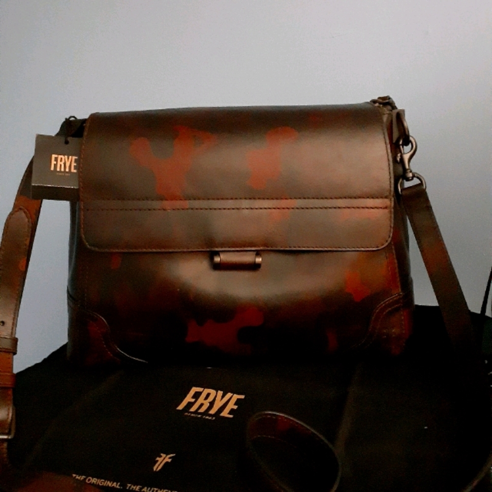 Frye leather cammo satchel